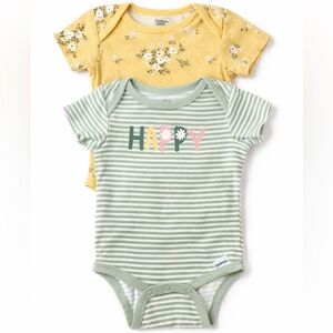 Gerber | Floral | Spring | Baby Girl 2-Piece Bodysuit Set | “Happy” | 3M
